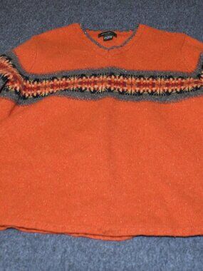 Vintage Eddie Bauer V-Neck Lambswool Fair isle Orange Pullover Sweater Size 2XL